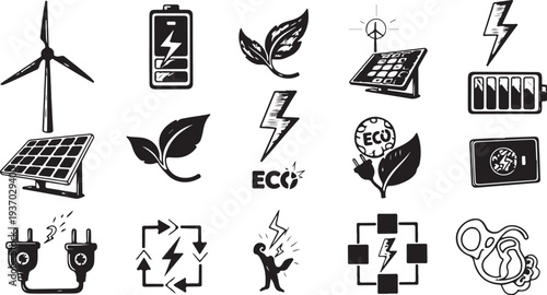 Eco friendly icons and symbols for sustainable energy solutions