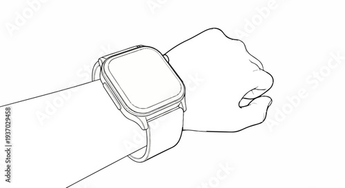 Hand wearing a square-faced modern smartwatch with a band