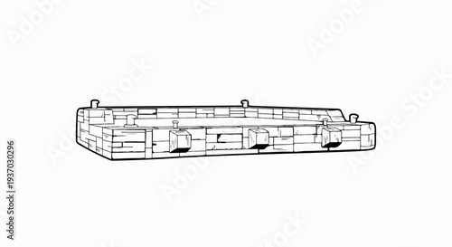 Line art sketch of a stone structure with four protruding square blocks