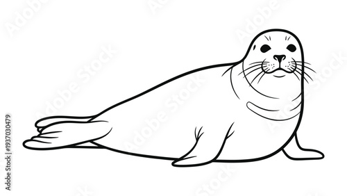 Harbor Seal Monochrome: A sleek, monochrome illustration of a harbor seal, its smooth form rendered with clean lines, its playful nature.