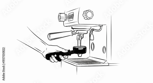 Hand inserts portafilter into espresso machine for brewing