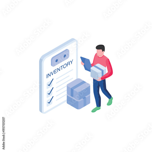 Man Checking Inventory List with Clipboard and Boxes.