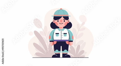 A stylized cartoon explorer with dark hair and a friendly smile wears a hat and uniform