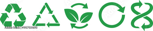Green recycling and eco friendly symbols collection isolated on light background showing circular arrows sustainability icons for environmental conservation concept