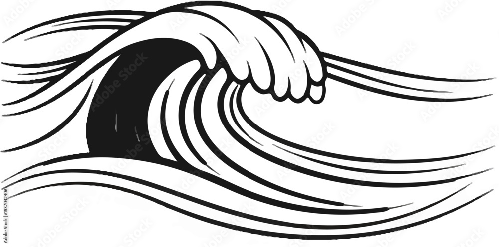 Fototapeta premium Stylized black and white drawing of a breaking ocean wave