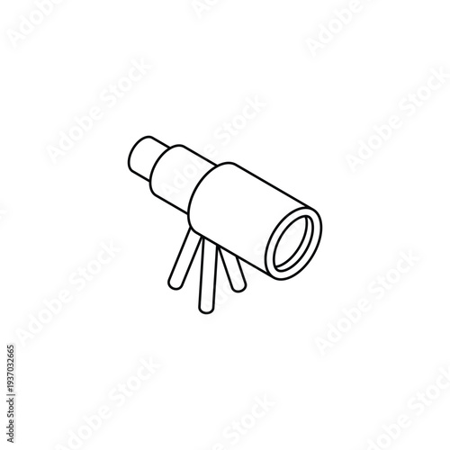 Simple Line Drawing of Telescope on Tripod Stand.