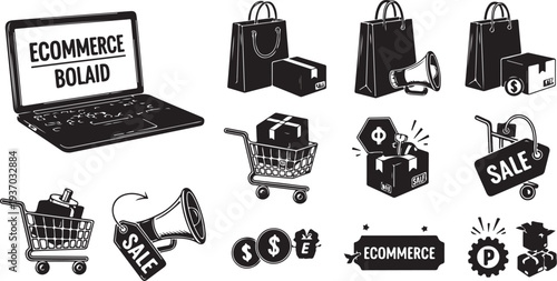Ecommerce shopping icons and symbols for online retail business