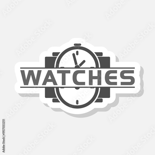 Classic hand watch logo sticker isolated on gray background
