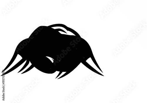 Abstract black ink splatter, resembles a creature's head with sharp tendrils