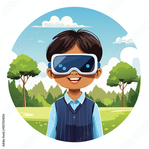 Young person wearing vr goggles outdoors