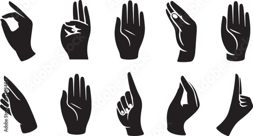Black and white hand gesture symbols arranged in a grid pattern