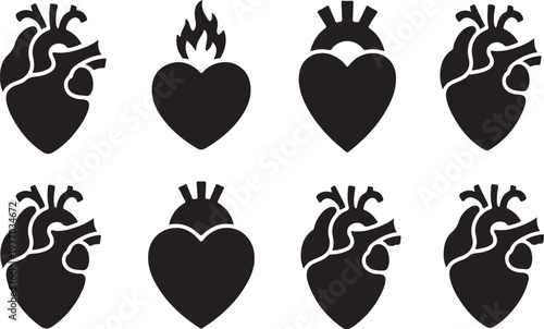 Black and white heart and anatomical heart in a grid pattern