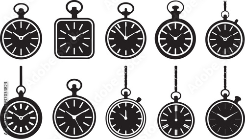 Black and white pocket watches with different and shapes vintage timepiece