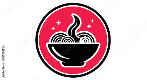 Noodle bowl illustration with circular design