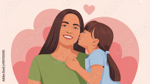Mother and daughter sharing a tender moment with love and affection in a heartwarming illustration