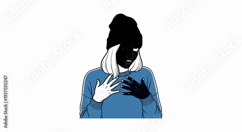 Striking black and white contrast highlights a person's emotional expression and hands