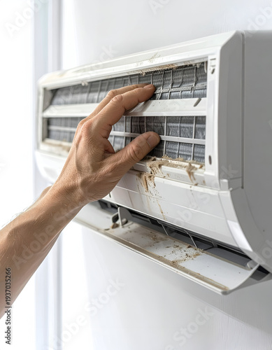 Dirty AC unit being cleaned