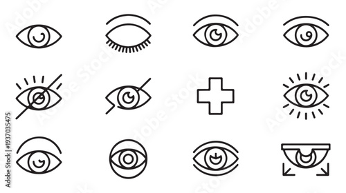 Set of eye vector icons. collection of eye outline symbols. simple line art drawing of human eyes