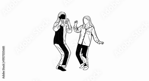 Two people in pajamas dancing and holding a phone