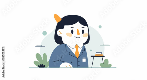 Cheerful businessperson in a suit, with a tie, and a leaf ornament