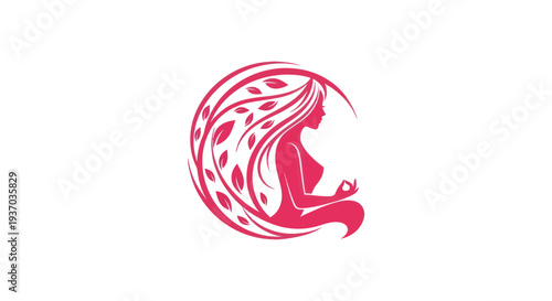 Woman silhouette meditating in circle