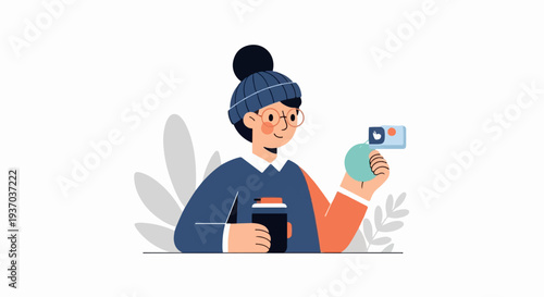 Person with coffee and camera creating content outdoors