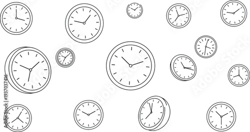Analog Wall Clock Icon Set Showing Different Time Positions for Time Management, Schedule Planning, Office Deadlines, Countdown Concepts, and Business Interface Design