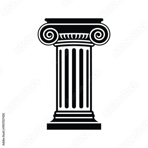 black and white illustration of ancient Greek column with scroll design on top