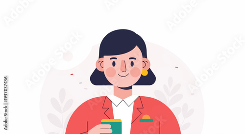 A smiling woman with dark hair, rosy cheeks, and a yellow earring, wearing a red jacket