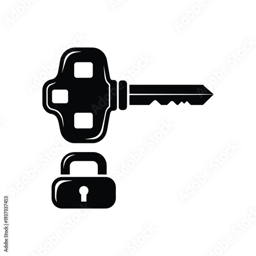 Car key and padlock icon in black color  security and access symbol