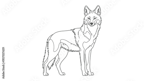 Coyote Outline: A detailed outline drawing of a coyote, capturing the essence of the animal's form and posture.