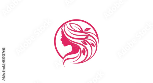 Woman profile silhouette in a pink circle