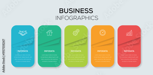 Vector infographic design template with icons and 5 options or steps. Can be used for workflow, presentation, banner, flow chart, info graph. Vector illustration 