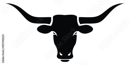 Black longhorn bull head silhouette on white background, symbol of texas and strength