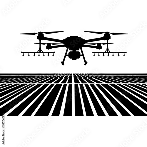 Agricultural Drone Spraying Crops Smart Farming Silhouette Illustration