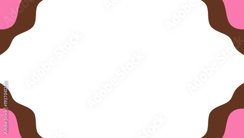 Sweet dessert theme corner frame template. Pink and brown chocolate melting wave layout with copy space. Abstract cute organic shape border vector illustration.