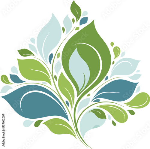 Stylized Green Plant Illustration with Leaves.
