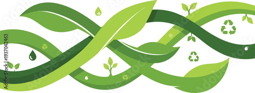 Green Leaves Intertwined with Eco Symbols.