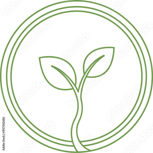 A fresh plant sprouting inside a circular design representing growth