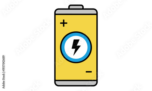 Yellow Battery Icon Illustration with Energy Lightning Bolt Symbol