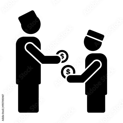 Muslim Men Silhouettes Giving and Receiving Money for Zakat or Charity Flat Icon Style