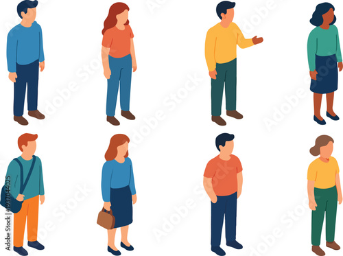 Axonometric  people set color vector art