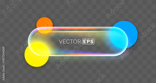 Abstract clear glass panel with vibrant colorful lights and a rainbow glow.