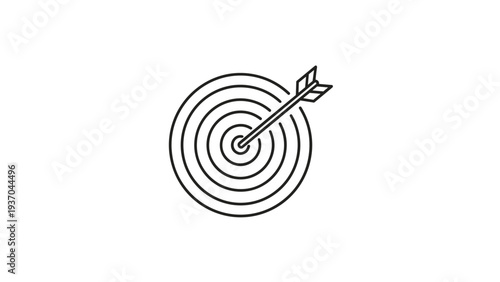 Simple black line art of a target bullseye with an arrow hitting the center, symbolizing goals and precision.