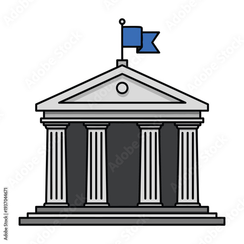 Government building with flag on top against white background