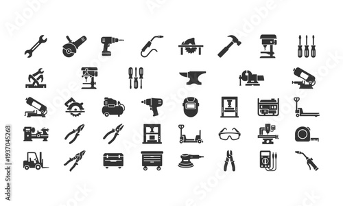set of vector logo icons for carpentry equipment, workshop.