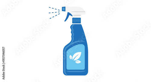Eco-friendly cleaning spray bottle with leaf icon, spraying disinfectant, hygiene concept