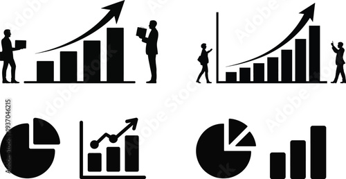 Business Growth Chart and Analytics Icons Set Vector Illustration