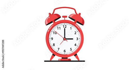 Retro Red Alarm Clock Showing 3 O'Clock on White Background