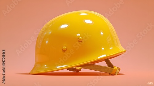 Detailed 3D Cartoon Military Helmet Emoji with High Gloss Plastic Texture on a Luminous Transparent Backdrop